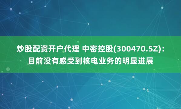 炒股配资开户代理 中密控股(300470.SZ)：目前没有感受到核电业务的明显进展